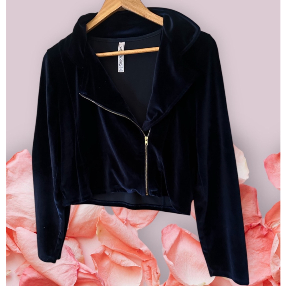 Knitworks Navy Blue Velvet Moto Jacket Medium